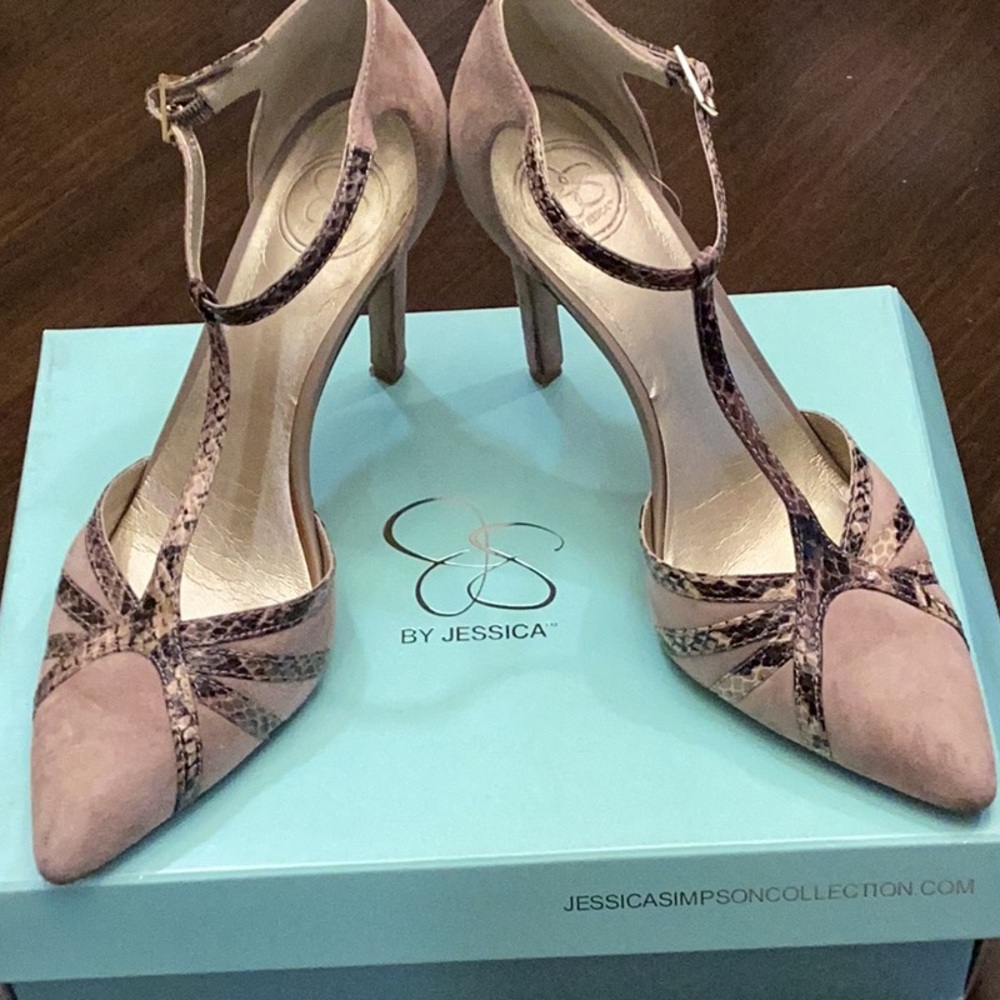 Jessica Simpson Brown and Tan Heels with Ankle Strap - Picture 5 of 5